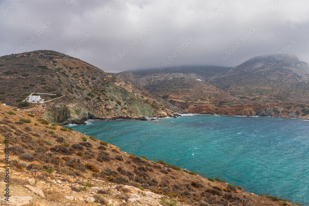 View of the coast of the island of Folegandros, Greece.