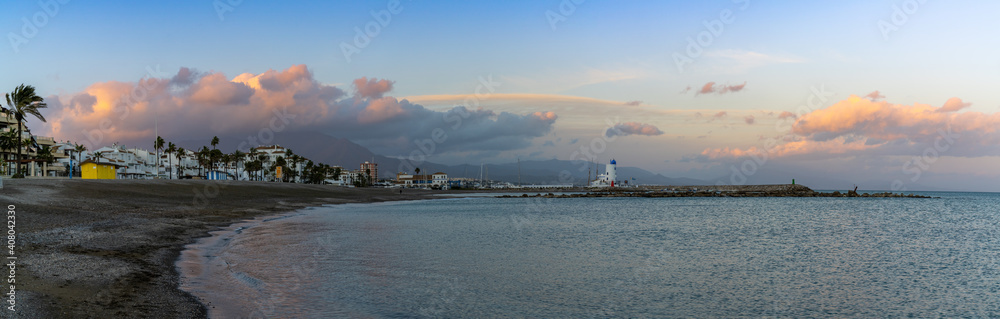 panorama of the beach and harbor at La Duquesa in Andalusia panorama of the beach and harbor at La Duquesa in Andalusia
