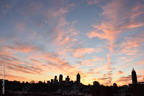 Downtown Atlanta with a dramatic sunset sky 