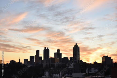 Downtown Atlanta with a dramatic sunset sky 