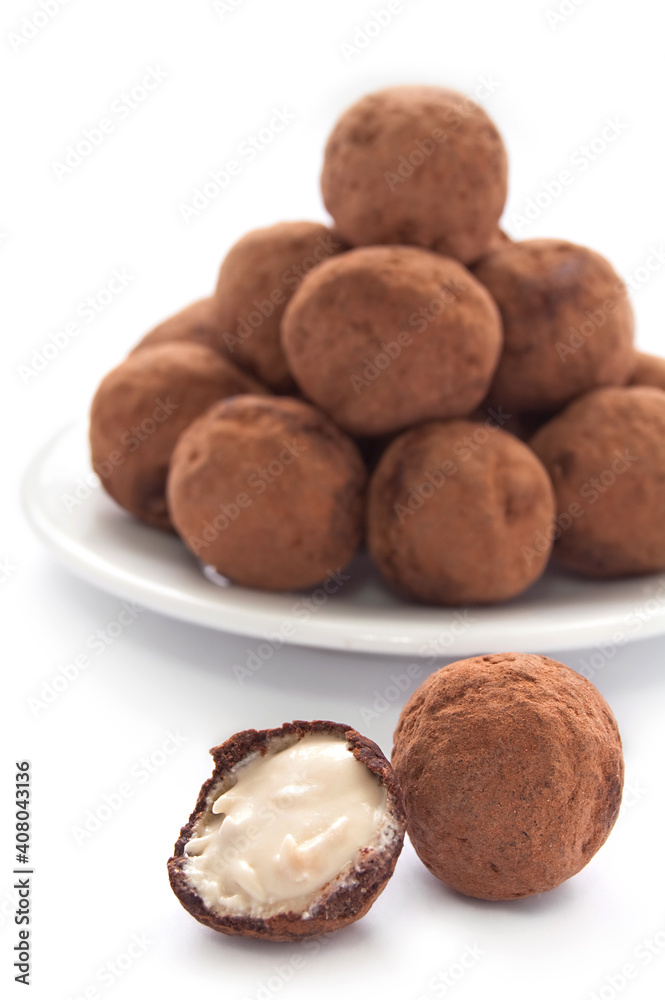 Chocolate truffles with sweet cream inside Chocolate truffles with sweet cream inside