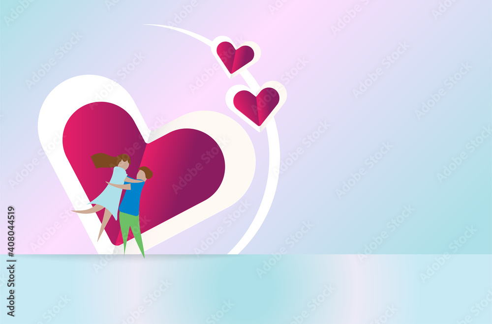A paper cut in the shape of a heart and the Couple fall in love A paper cut in the shape of a heart and the Couple fall in love
