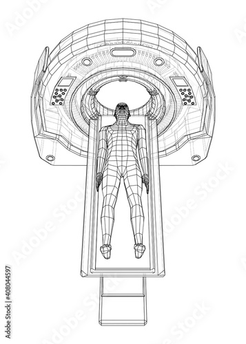MRI machine scanning patient inside. Vector
