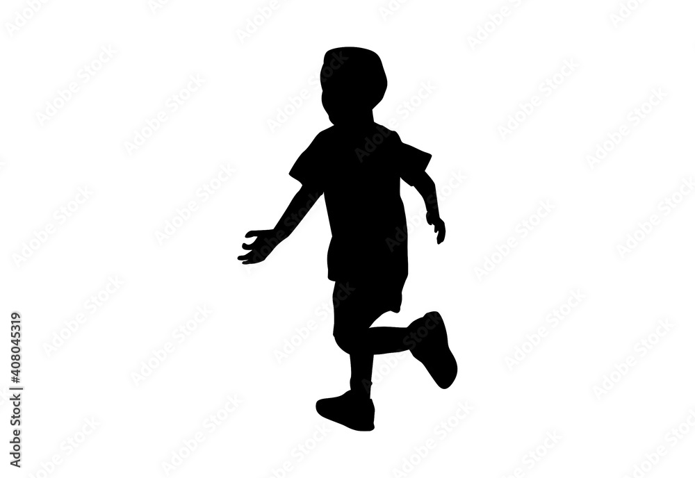 Silhouette kids running Exercise with white background with clipping path