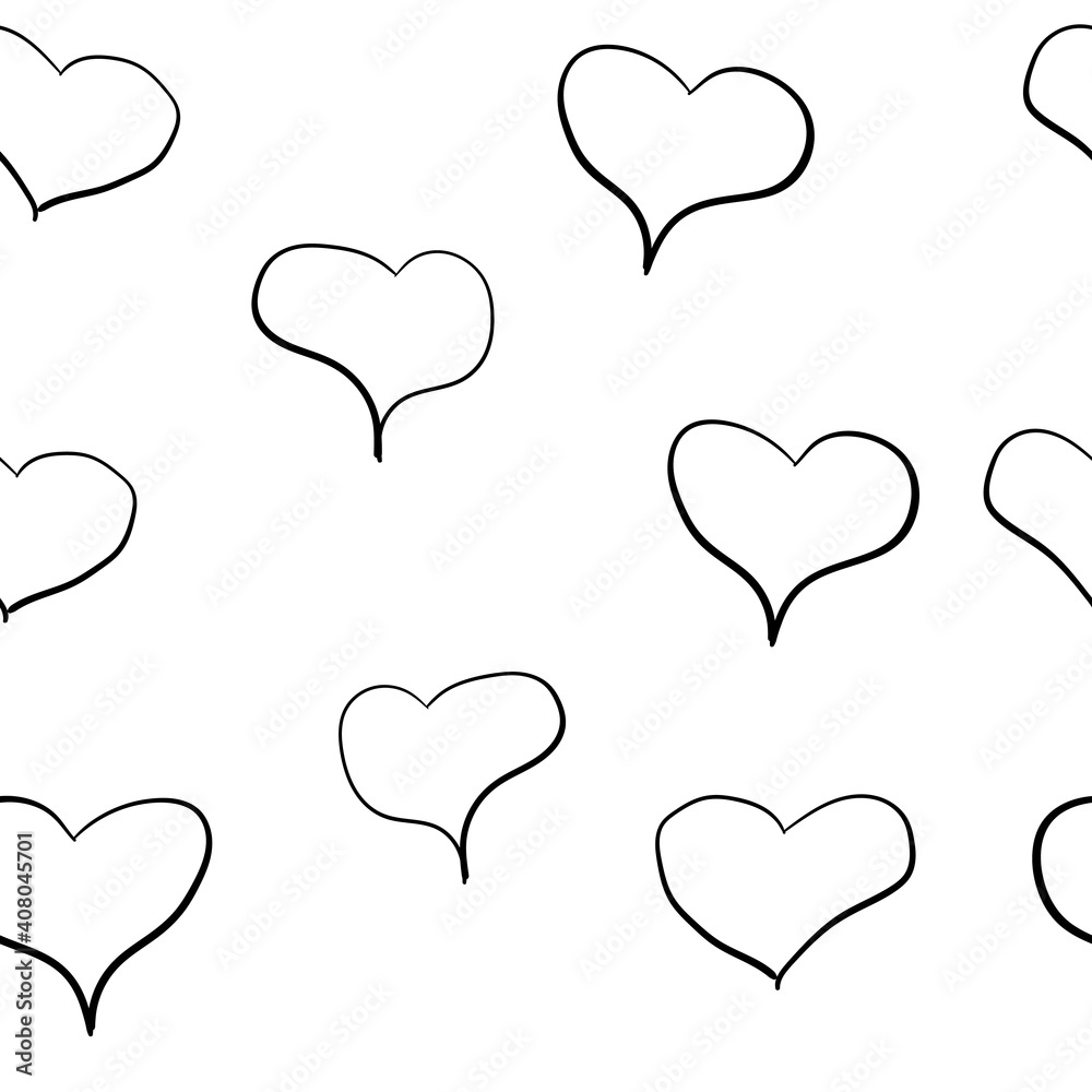Hearts pattern. Drawing hearts pattern vector. Black vector.