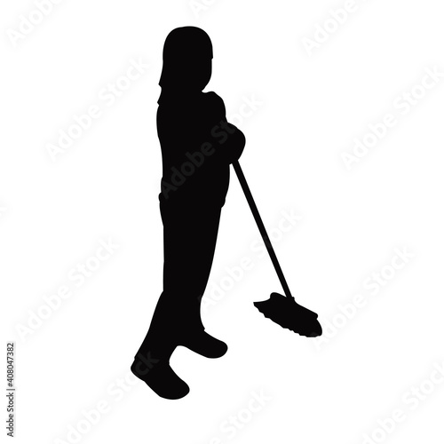 a girl with sweper, silhouette vector
