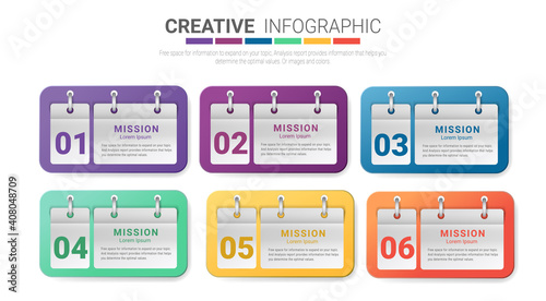 Infographic template design with numbers 6 option, 6 step. can be used for workflow layout, diagram, number step up options.