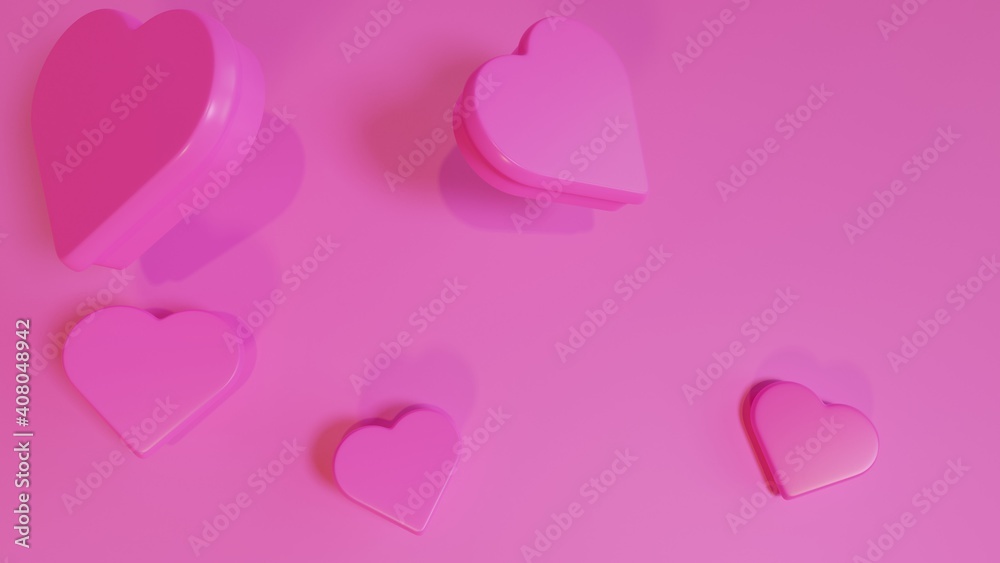 Pinky Valentine's Day 3D Illustration with Hearts