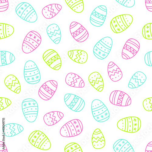 Easter eggs Seamless Patterns. Hand drawn color vector illustration. Sketch isolated on white background. For Easter print , textile, fabric, wrapping paper, wallpaper, scrapbooking.