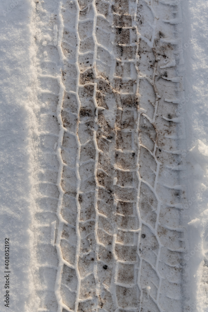 Tire tracks in the snow, Winter Driving Tire tracks in the snow, Winter Driving