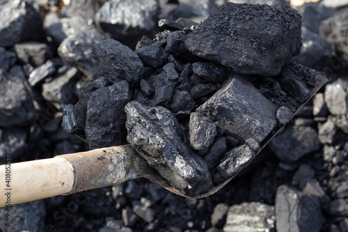 Fotografie, Tablou Large chunks of coal in a shovel
