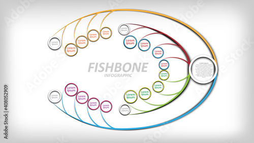 colorful fishbone infographic. Diagram analysis chart. Business problem solving chart and template for team brainstorming in company. Vector EPS10