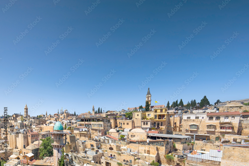 Jerusalem, Israel; August 27, 2020 - Panoramic view of the old city