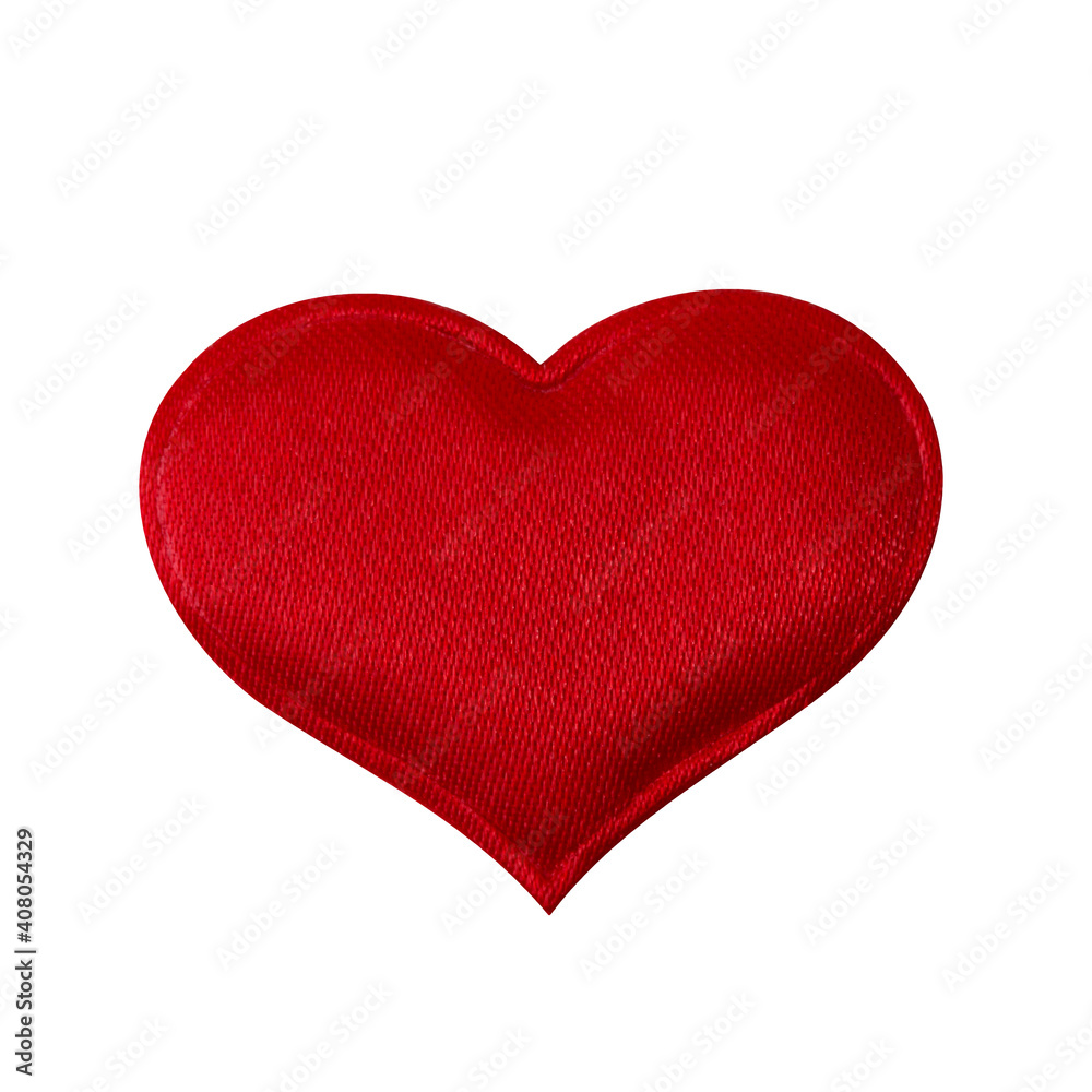 Heart from red satin isolated on white background close-up. Valentine's day, ideas, concepts