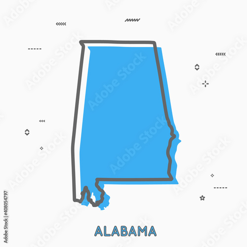 Alabama map in thin line style. Alabama infographic map icon with small thin line geometric figures. Alabama state. Vector illustration linear modern concept
