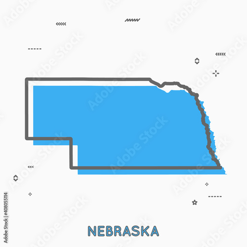 Nebraska map in thin line style. Nebraska infographic map icon with small thin line geometric figures. Nebraska state. Vector illustration linear modern concept