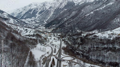 Mesocco Drone Shot in Graubünden Switzerland, Swiss Mountain, San Bernardino, Soazza, Cima de Barna
