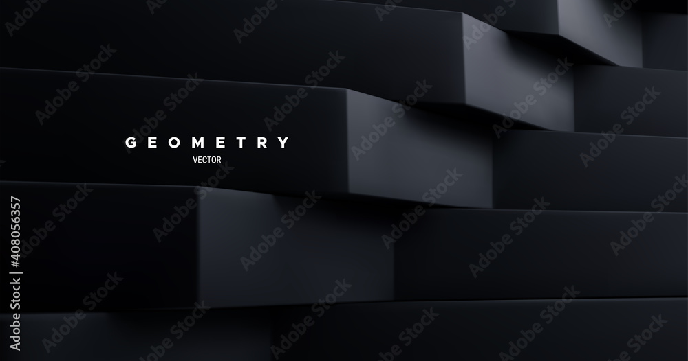 Black architectural background. Minimalist geometric decoration.