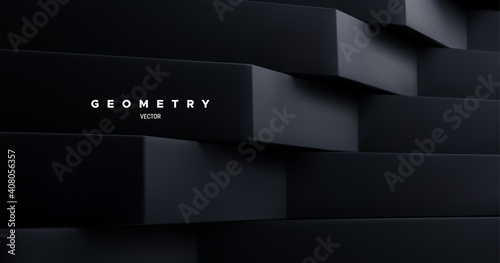Black architectural background. Minimalist geometric decoration.