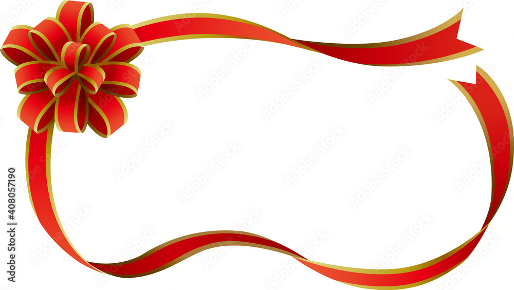 Obraz premium 華やかなリボンフレーム四角(赤・金フチ)