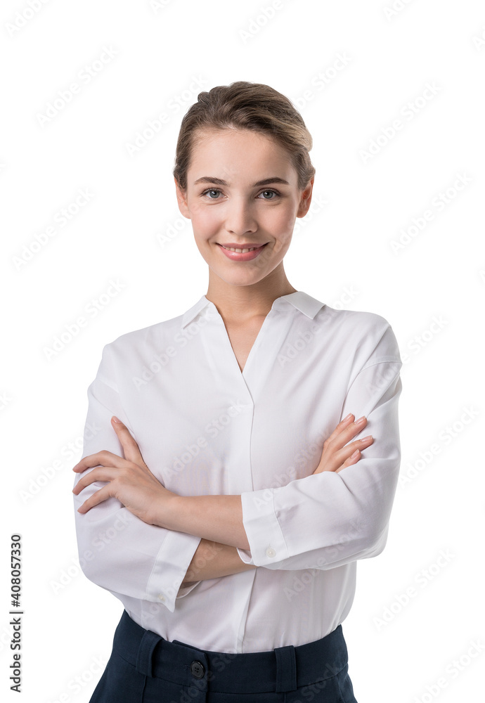 Smiling young European businesswoman, isolated Smiling young European businesswoman, isolated