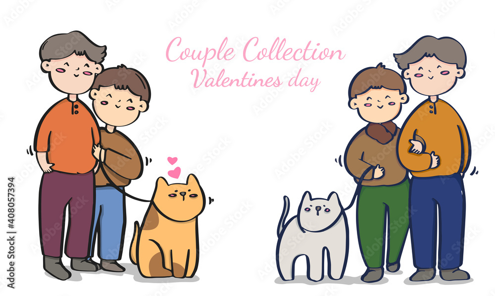 Valentine's day homosexual couple illustrations collection