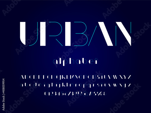 Modern abstract alphabet design with uppercase, lowercase, numbers and symbol