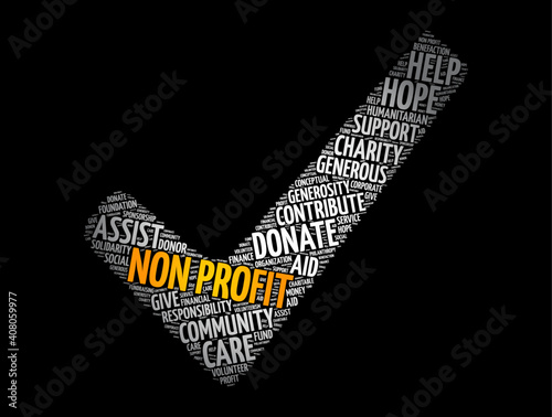 Non Profit check mark word cloud, social concept background