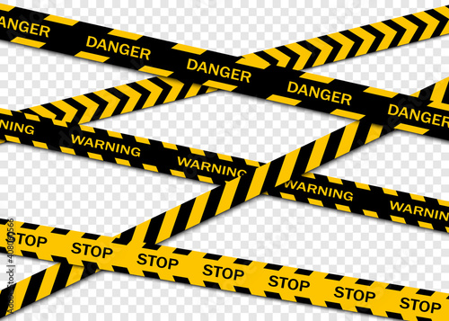 Set of warning tapes isolated on transparent background. Warning tape, danger tape, caution tape, under construction tape. Vector illustration photo