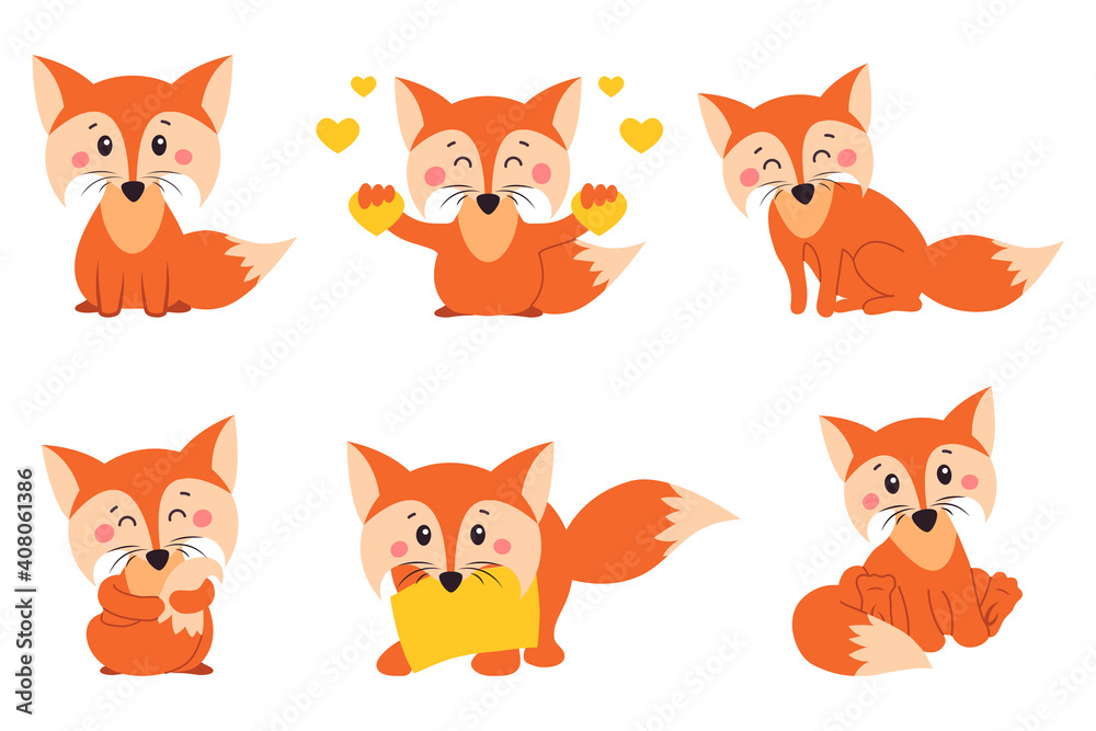 Fox signs, illustrations and elements. collection of vector icons