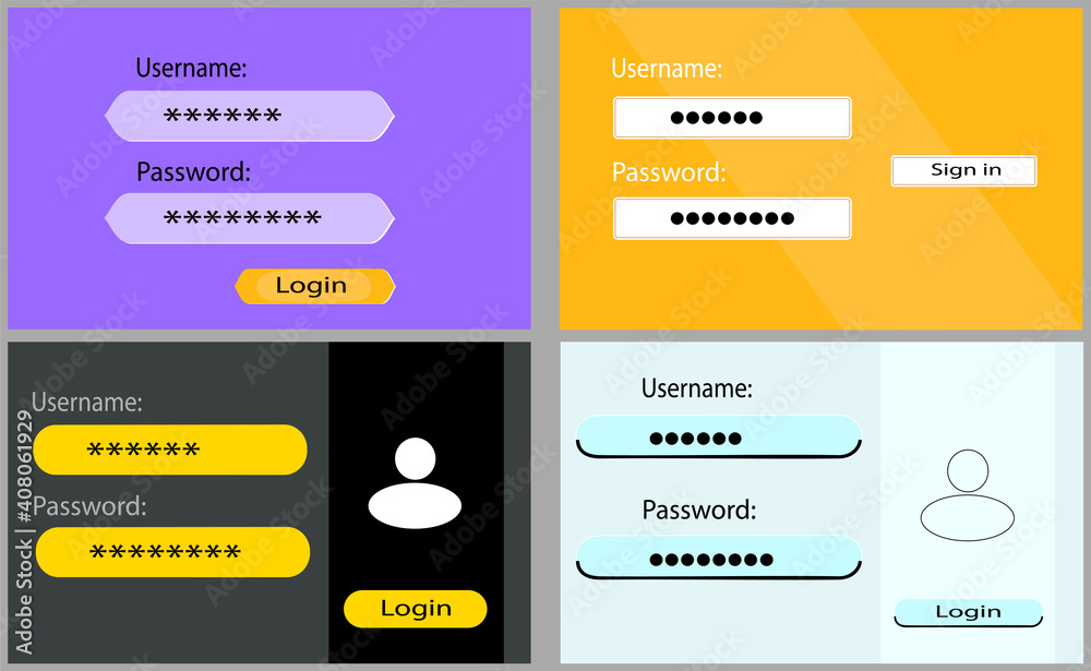Login form page interface design, page or mobile applications, sign in web element. Vector Login form page interface design, page or mobile applications, sign in web element. Vector