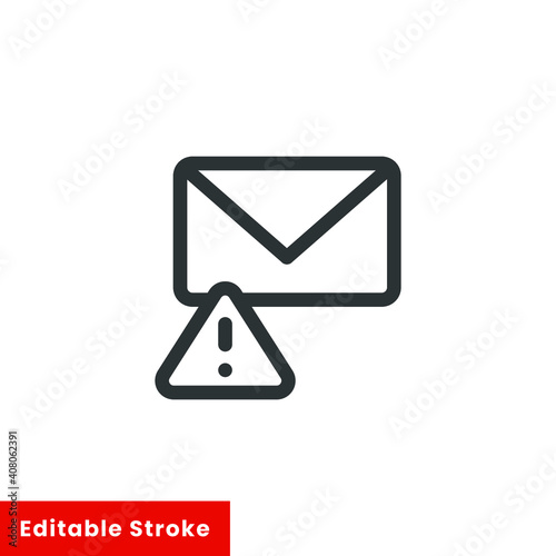 Warning alert message icon. Simple line style for web template and app. Email, suspicious, letter, mail, news, notification, vector illustration design on white background. Editable stroke EPS 10
