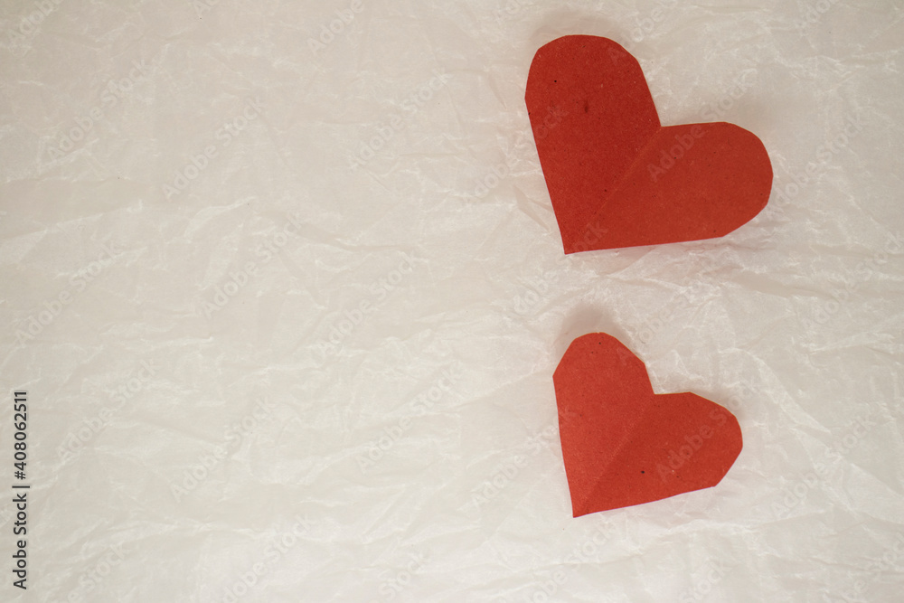 valentine's day cards on white crumpled paper. valentines on a crumpled background with a place for an inscription