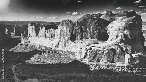 Park Avenue aerial view from helicopter in summer season, Arches National Park, Utah - USA