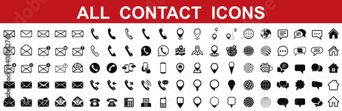 Set grey contact icons, communication signs - for stock