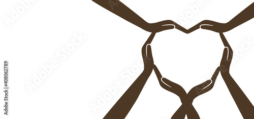 Hands folded in the shape of a heart, concept of unity, charity, cooperation, teamwork - stock vector