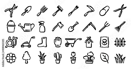 Gardening Icon Set (Hand-drawn line version)