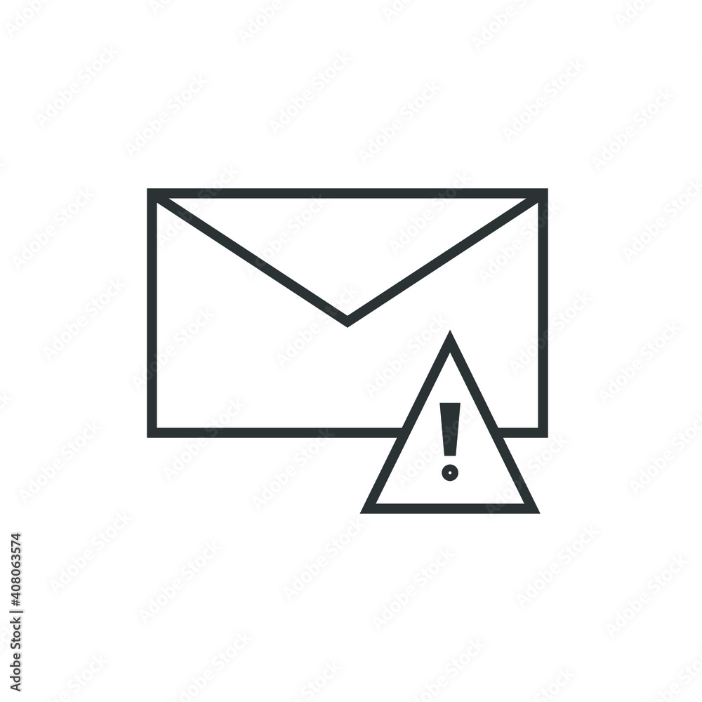 Warning alert message icon. Simple line style for web template and app. Email, suspicious, letter, mail, news, notification, vector illustration design on white background. EPS 10 Warning alert message icon. Simple line style for web template and app. Email, suspicious, letter, mail, news, notification, vector illustration design on white background. EPS 10