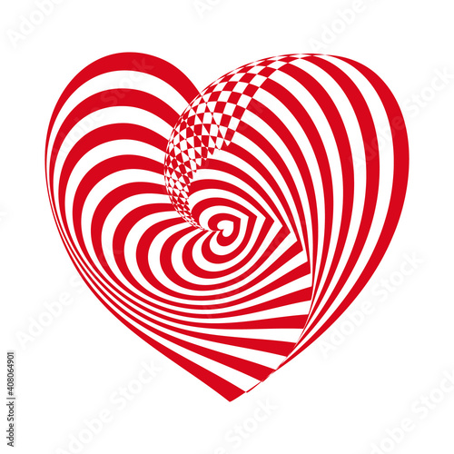 Optical illusion of white and red heart. Vector illustration.	