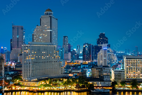 Bangkok city skyline in downtown at dusk and night view. © newroadboy