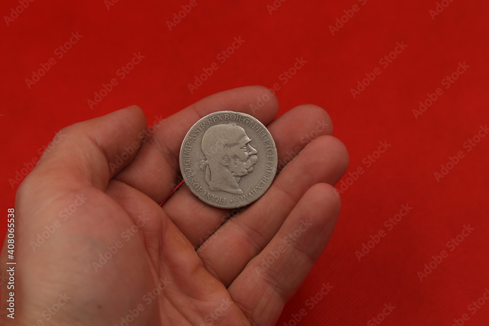 old polish silver coin in hand old polish silver coin in hand