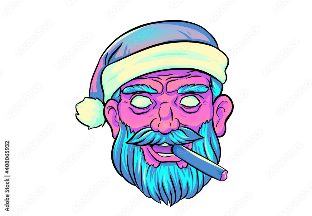 Brutal bright santa claus illustration in neon colors on white background. Illustration for your design of t-shirts, mugs, cards. Print for New Year's goods Brutal bright santa claus illustration in neon colors on white background. Illustration for your design of t-shirts, mugs, cards. Print for New Year's goods