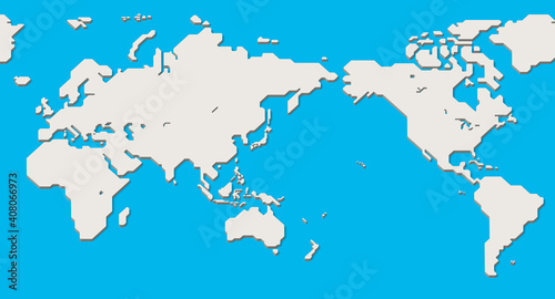 World Map  Simplified outline world map  Asia in Center 