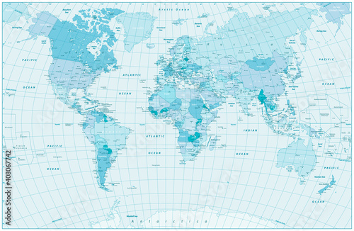Fototapeta Naklejka Na Ścianę i Meble -  Pastel Blue World Map design