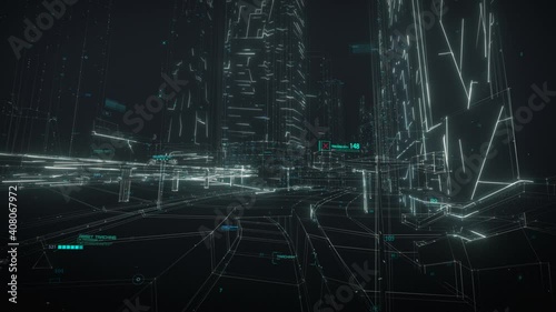 Creating digital model of a city. Artificial Intelligence technology concept. Smart city