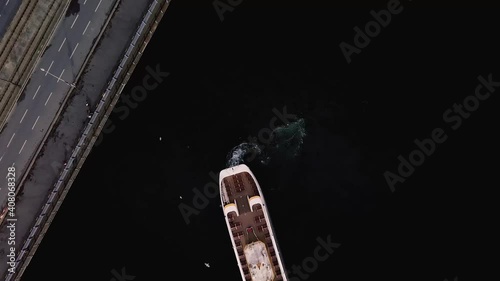 drone landing view of the ship berthing at the port photo