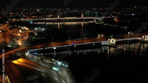 drone view of two bridges at night and lights photo