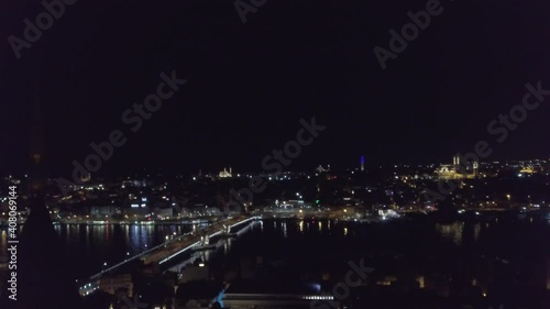 drone view of galata tower and city lights