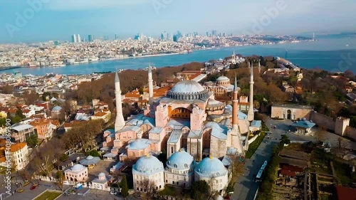 View of Hagia Sophia and Istanbul while returning by drone.