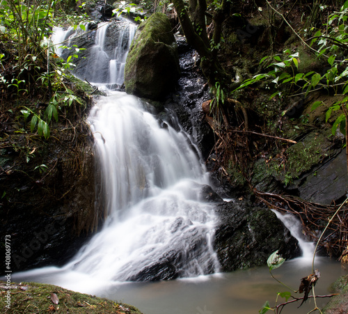 Cascada natural en el bosque, cascada en forma de seda